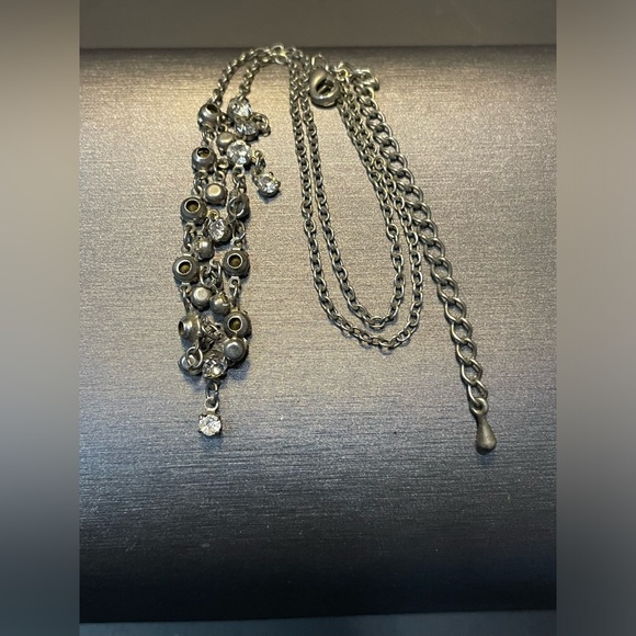 Vintage Prong Set Rhinestone Open Back Waterfall Rain Drop Necklace 15-18” - Picture 2 of 10